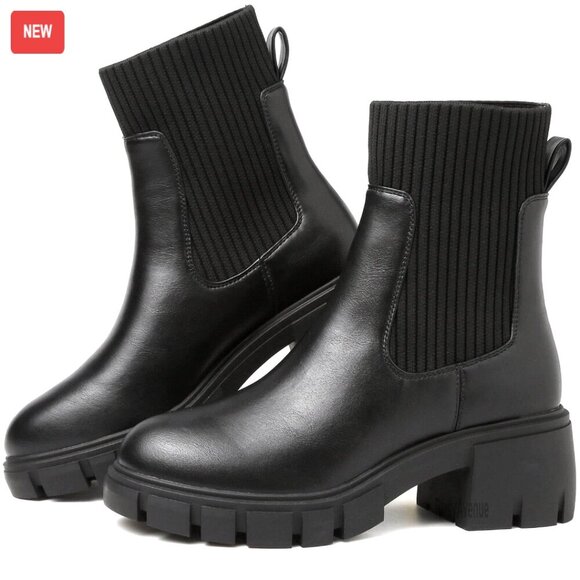 Amazon.com | Juliet Holy Womens Lug Sole Platform Ankle  Platform Chelsea Boots Chunky Heel Leather Ankle Booties Non-Slip Lug Sole